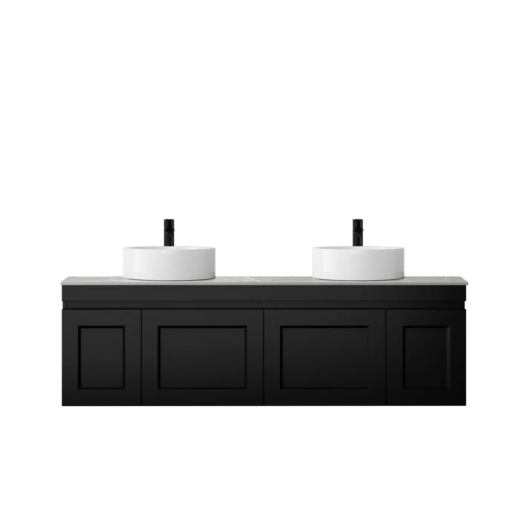 SATIN BLACK HAMPTON MARK II 1500MM DOUBLE BOWL WALL HUNG VANITY