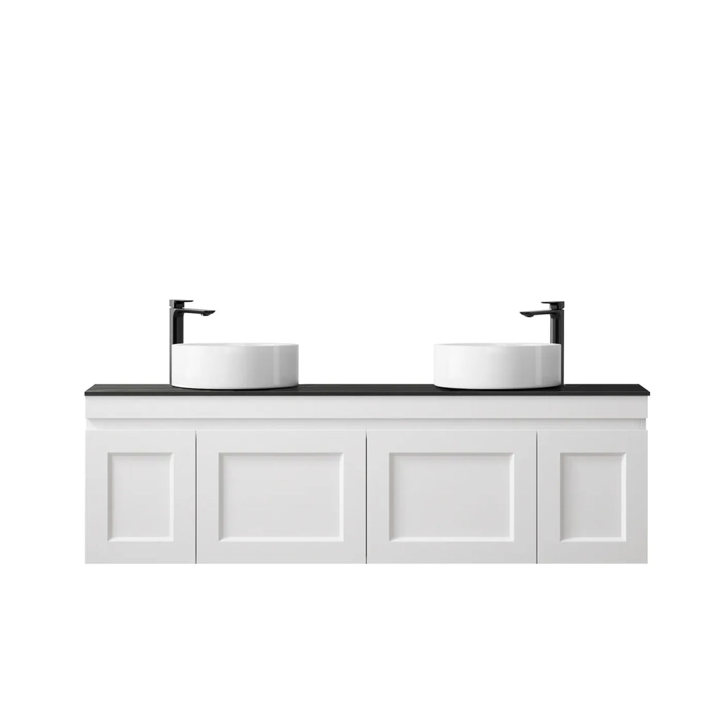 SATIN WHITE HAMPTON MARK II 1500MM DOUBLE BOWL WALL HUNG VANITY