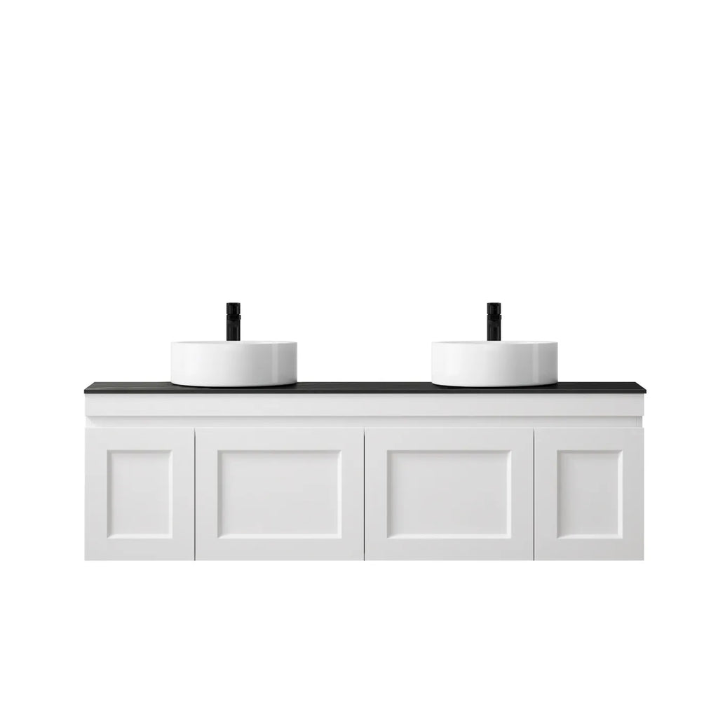 SATIN WHITE HAMPTON MARK II 1500MM DOUBLE BOWL WALL HUNG VANITY