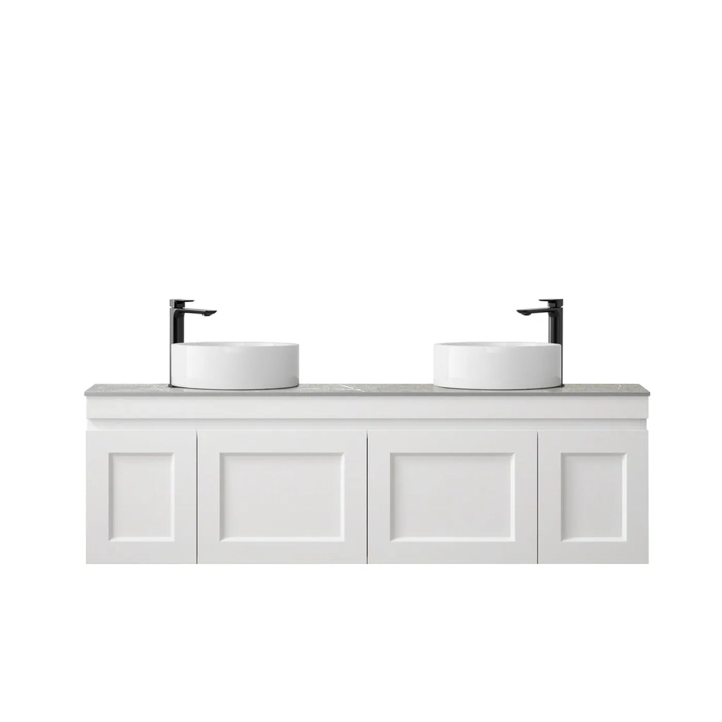 SATIN WHITE HAMPTON MARK II 1500MM DOUBLE BOWL WALL HUNG VANITY