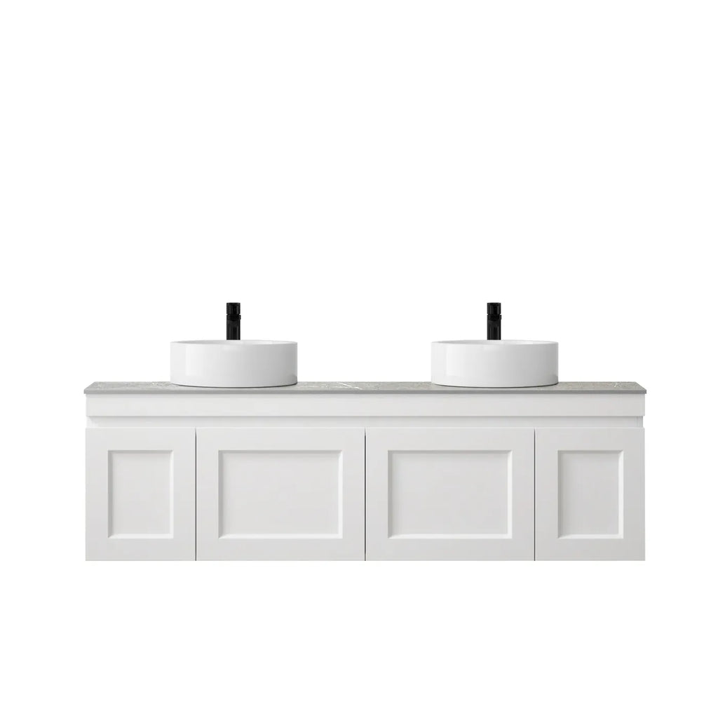 SATIN WHITE HAMPTON MARK II 1500MM DOUBLE BOWL WALL HUNG VANITY