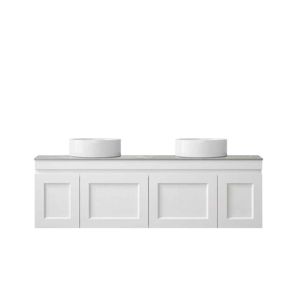 SATIN WHITE HAMPTON MARK II 1500MM DOUBLE BOWL WALL HUNG VANITY