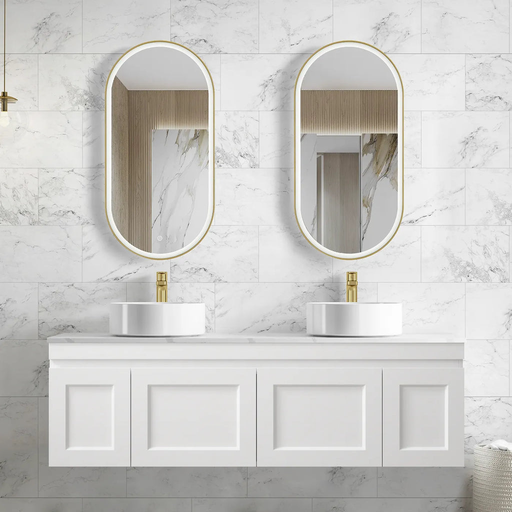 SATIN WHITE HAMPTON MARK II 1500MM DOUBLE BOWL WALL HUNG VANITY