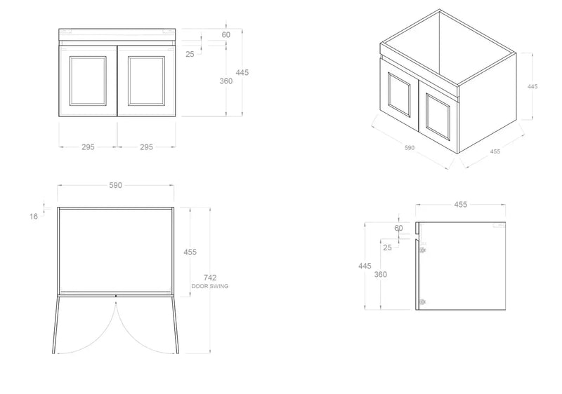 SATIN BLACK HAMPTON MARK II 600MM WALL HUNG VANITY FIL Kitchen Bathroom