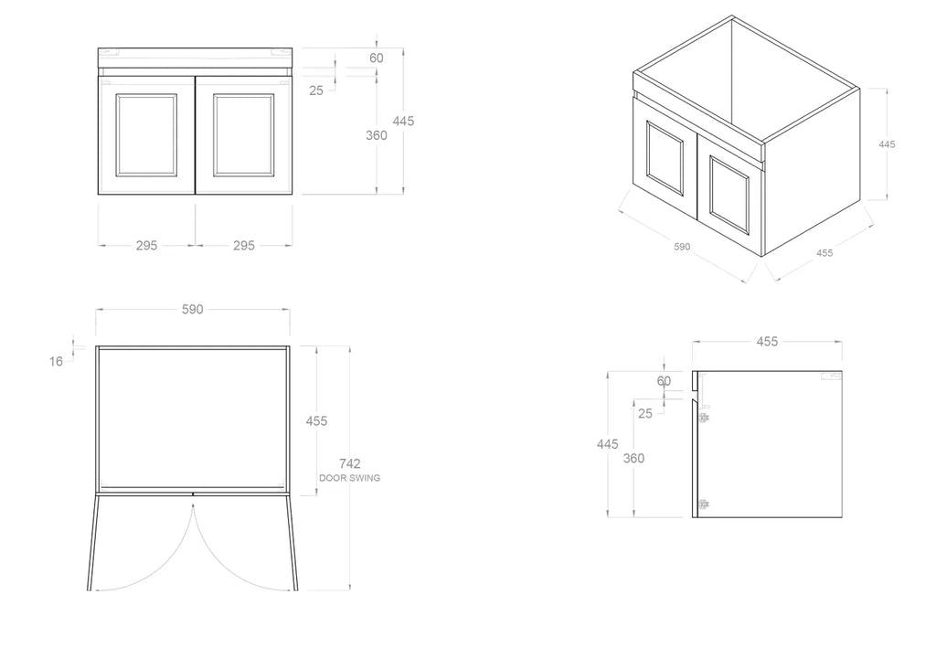 SATIN BLACK HAMPTON MARK II 600MM WALL HUNG VANITY