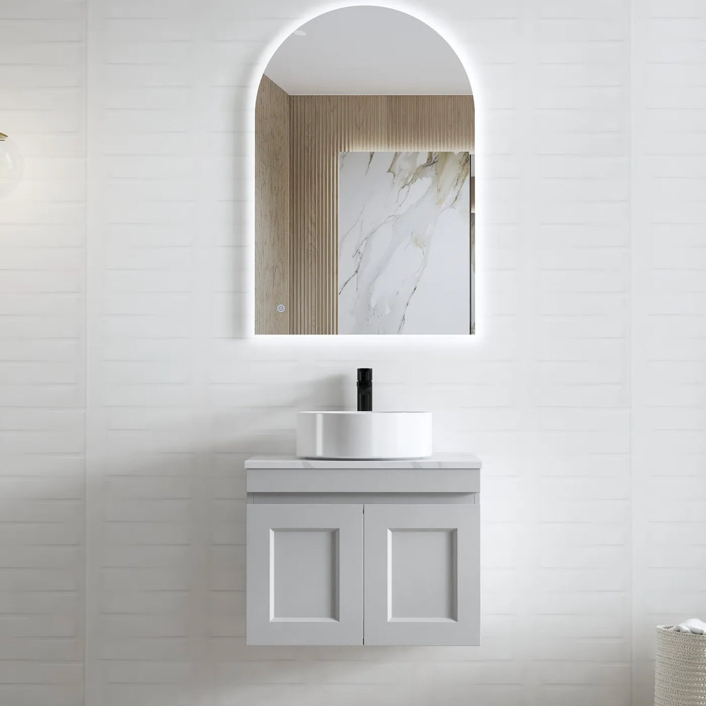 SATIN LIGHT GREY HAMPTON MARK II 600MM WALL HUNG VANITY