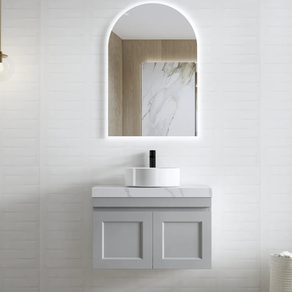 SATIN LIGHT GREY HAMPTON MARK II 750MM WALL HUNG VANITY