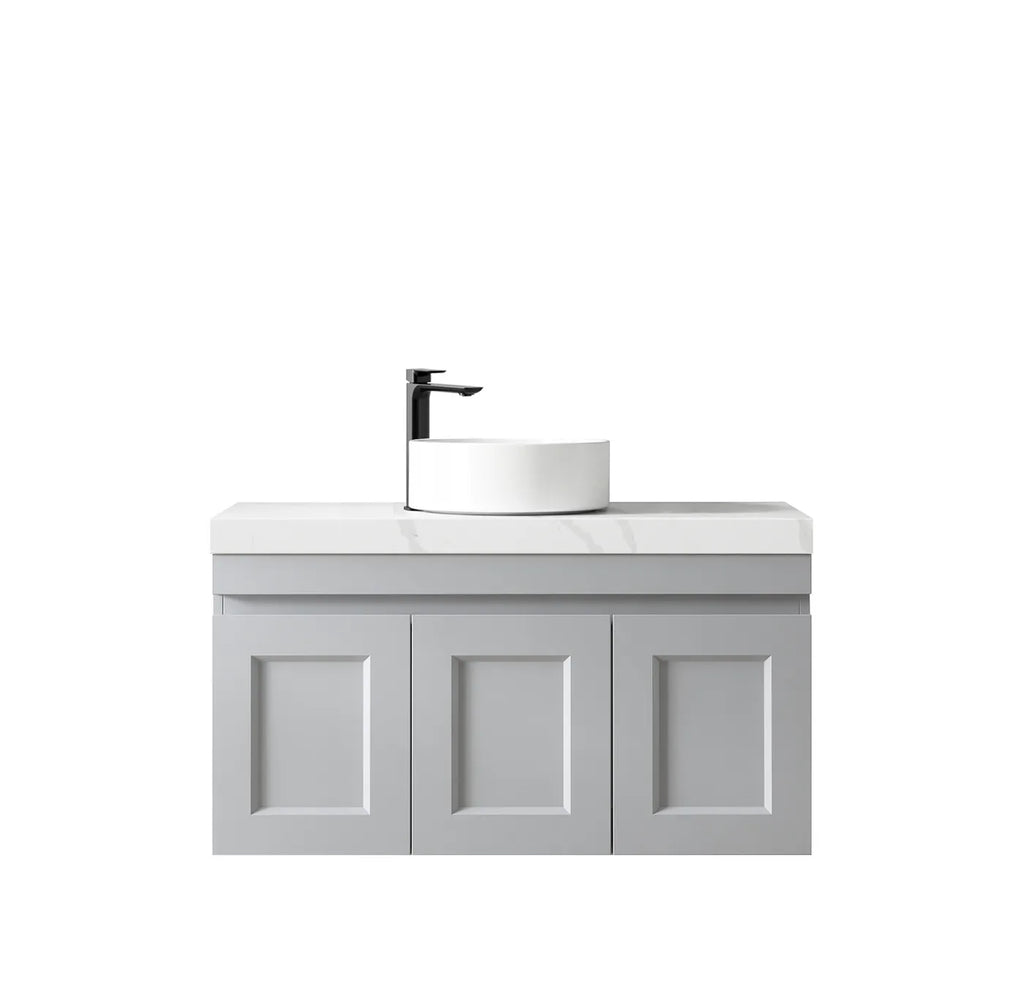 SATIN LIGHT GREY HAMPTON MARK II 900MM WALL HUNG VANITY