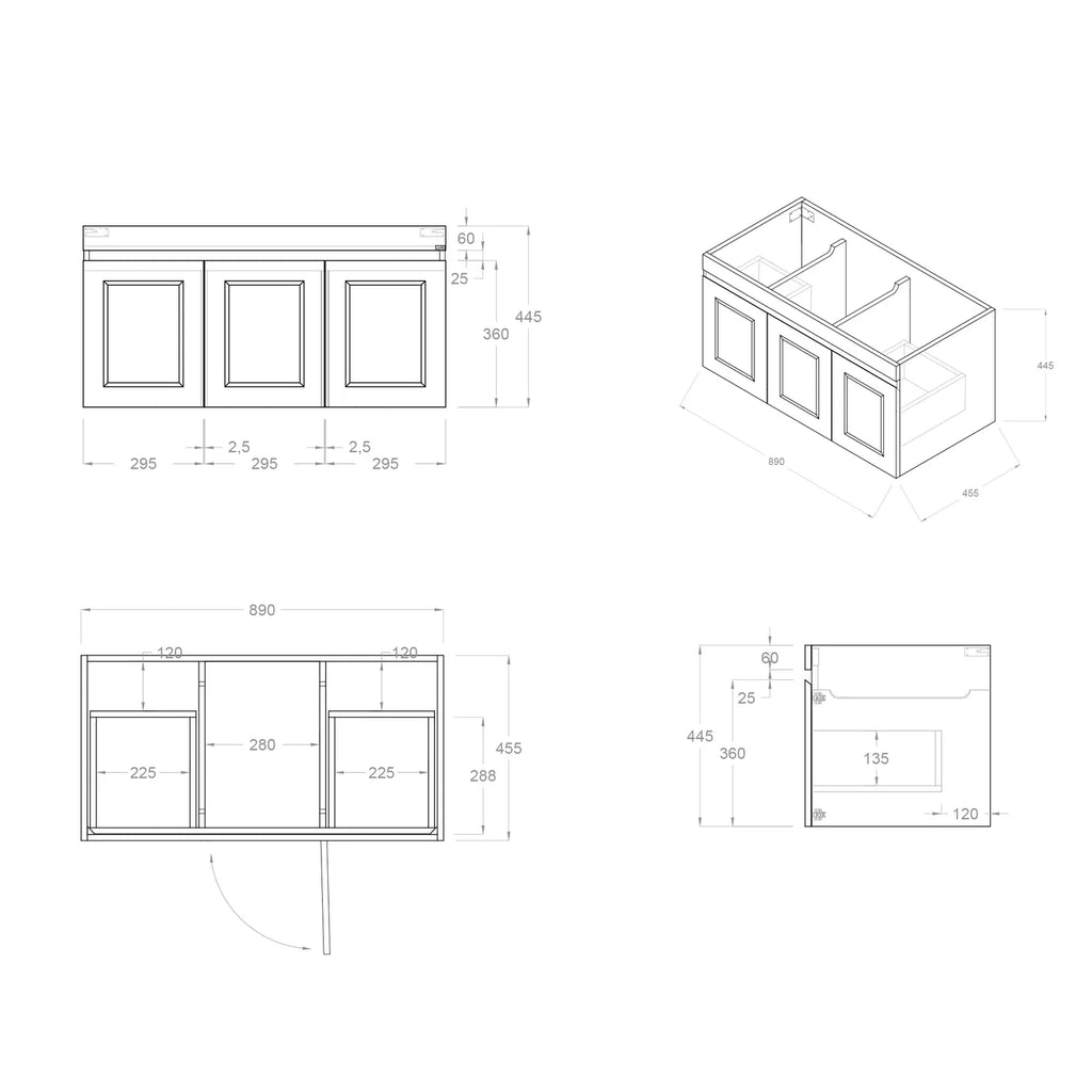 SATIN LIGHT GREY HAMPTON MARK II 900MM WALL HUNG VANITY