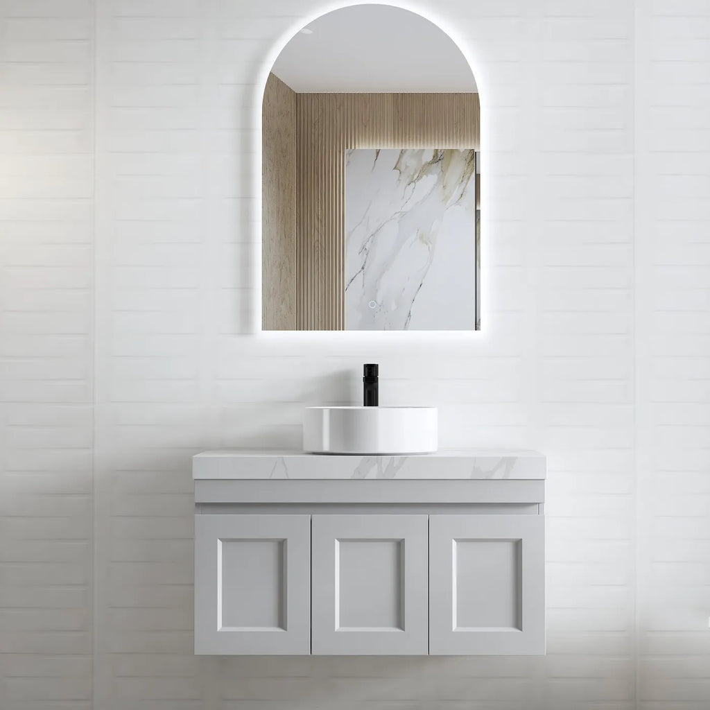 SATIN LIGHT GREY HAMPTON MARK II 900MM WALL HUNG VANITY