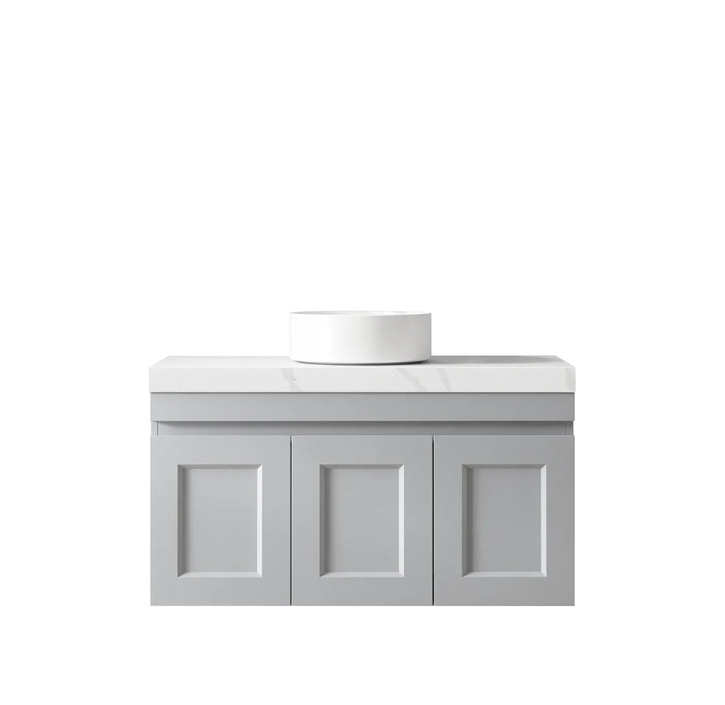 SATIN LIGHT GREY HAMPTON MARK II 900MM WALL HUNG VANITY