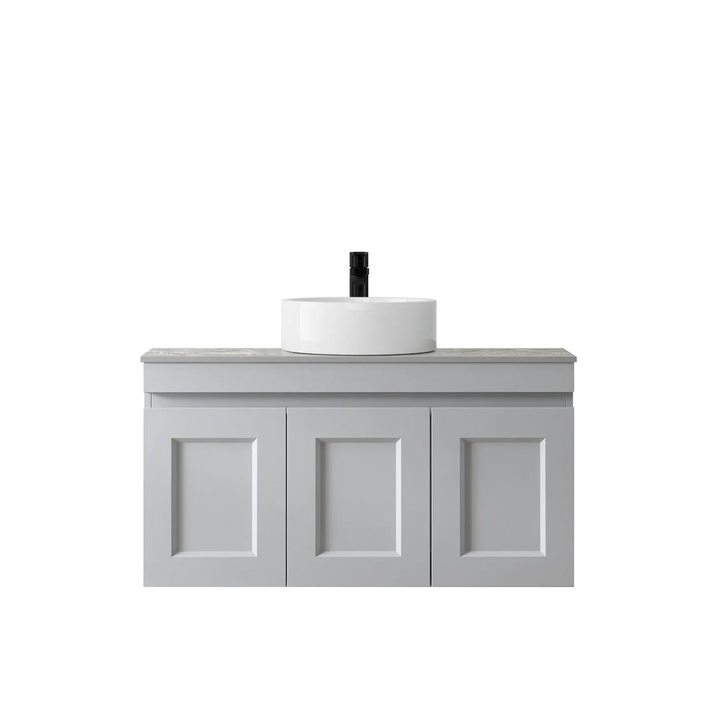 SATIN LIGHT GREY HAMPTON MARK II 900MM WALL HUNG VANITY