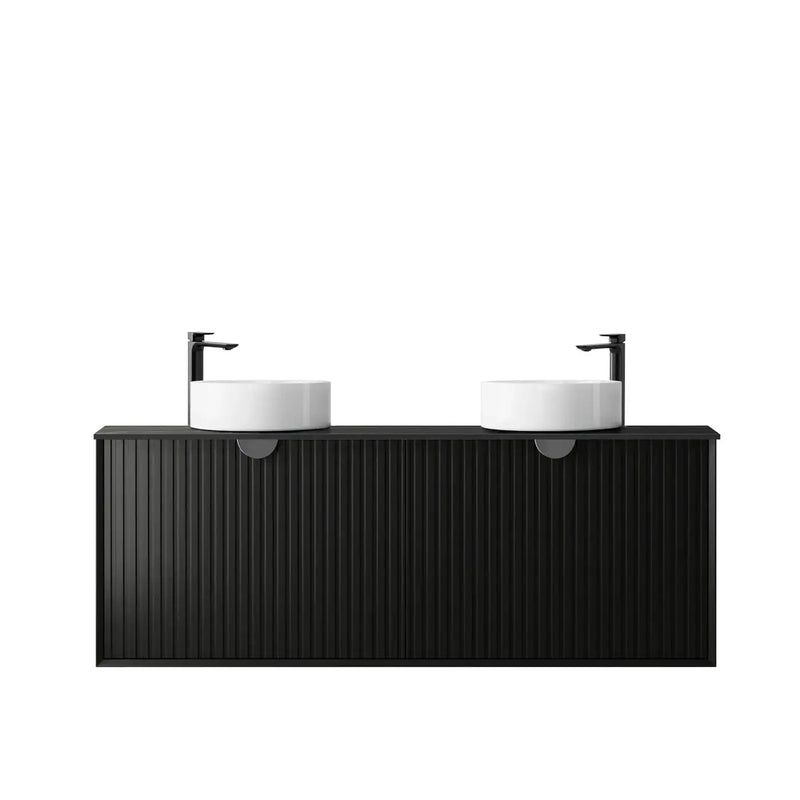 MATTE BLACK MARLO 1500MM DOUBLE BOWL WALL HUNG VANITY FIL Kitchen Bathroom