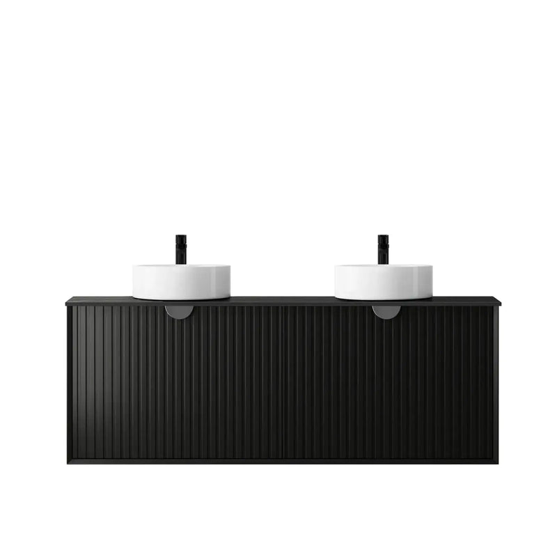 MATTE BLACK MARLO 1500MM DOUBLE BOWL WALL HUNG VANITY FIL Kitchen Bathroom
