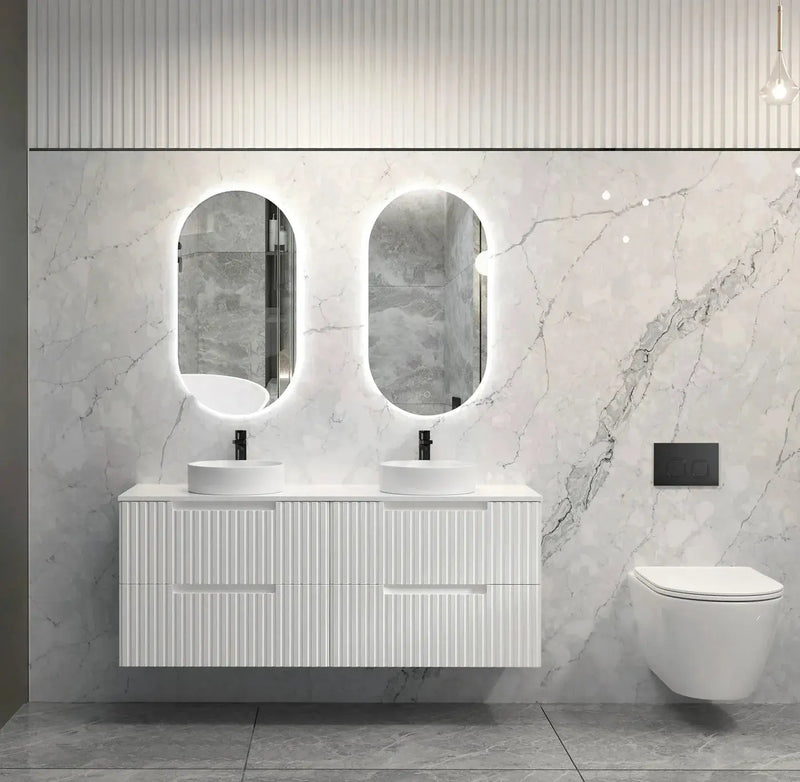 SATIN WHITE NOOSA 1500MM WALL HUNG DOUBLE BASIN VANITY FIL Kitchen Bathroom
