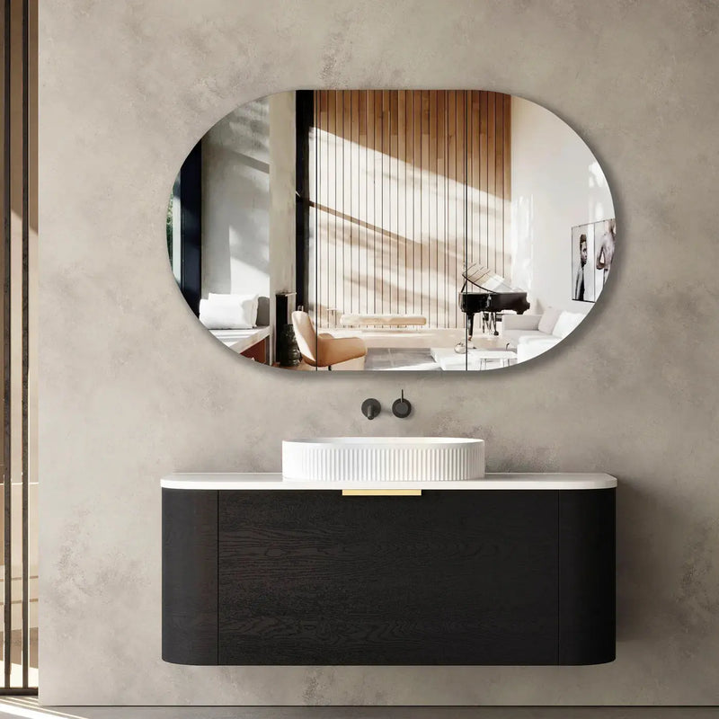 BONDI BLACK OAK 1200X460 CURVE VANITY FIL Kitchen Bathroom