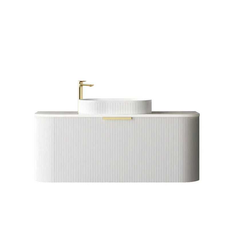BONDI SATIN WHITE FLUTED 1200X460 CURVE VANITY FIL Kitchen Bathroom