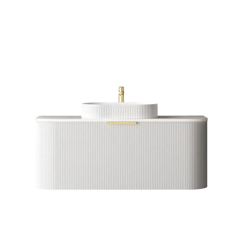 BONDI SATIN WHITE FLUTED 1200X460 CURVE VANITY FIL Kitchen Bathroom