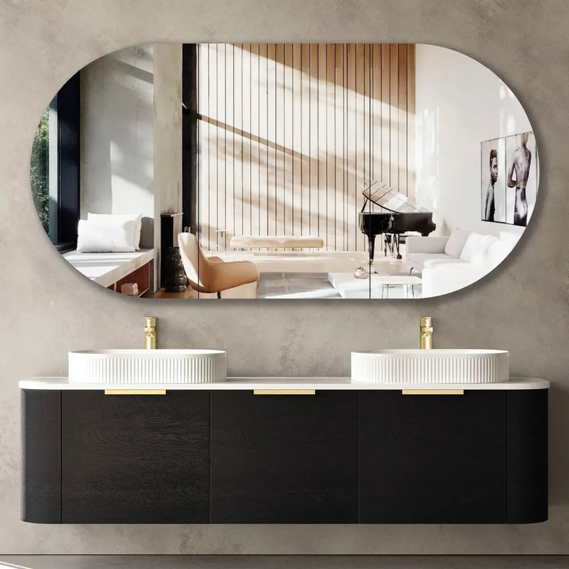 BONDI BLACK OAK 1800X460 CURVE VANITY FIL Kitchen Bathroom
