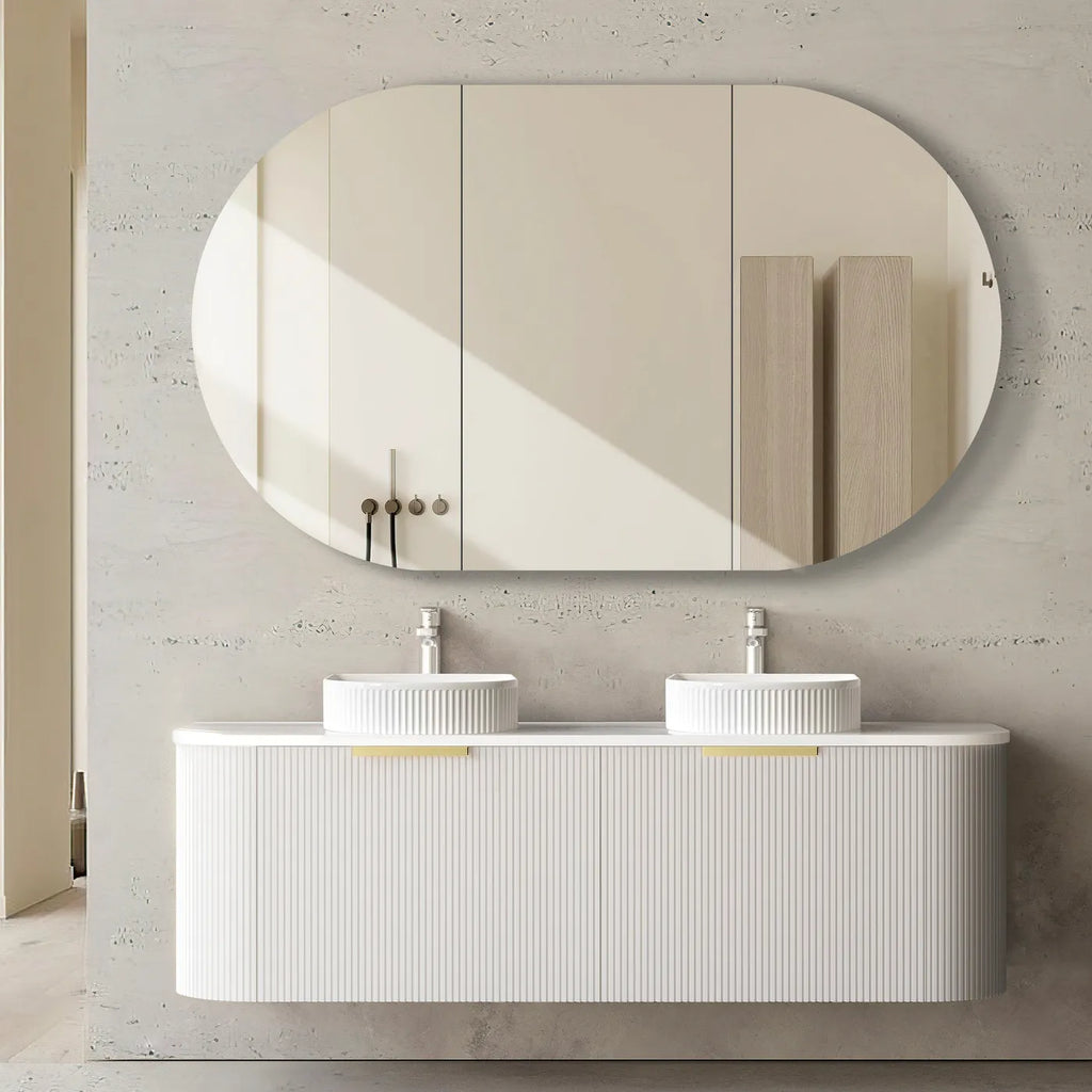 BONDI SATIN WHITE FLUTED 1500X460 CURVE VANITY