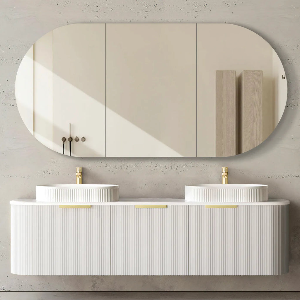 BONDI SATIN WHITE FLUTED 1800X460 CURVE VANITY