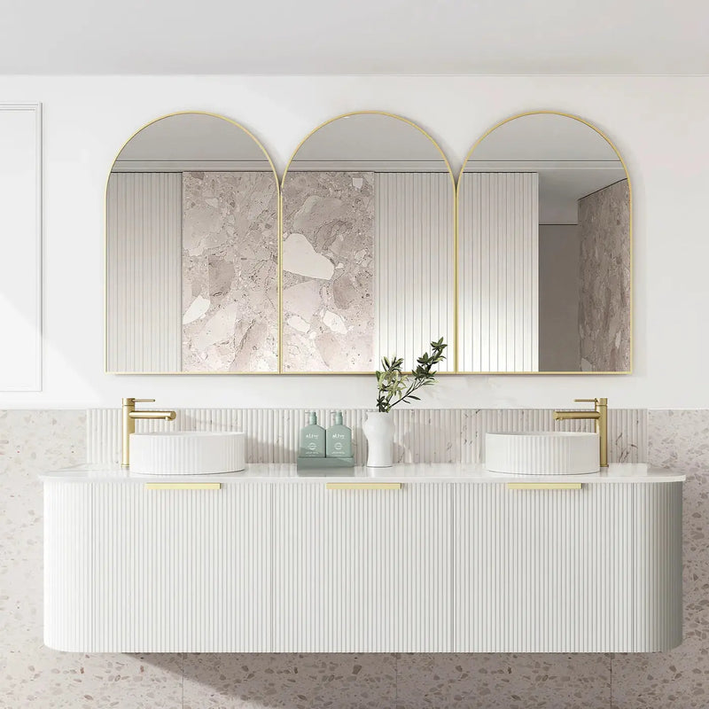 BONDI SATIN WHITE FLUTED 1800X460 CURVE VANITY FIL Kitchen Bathroom