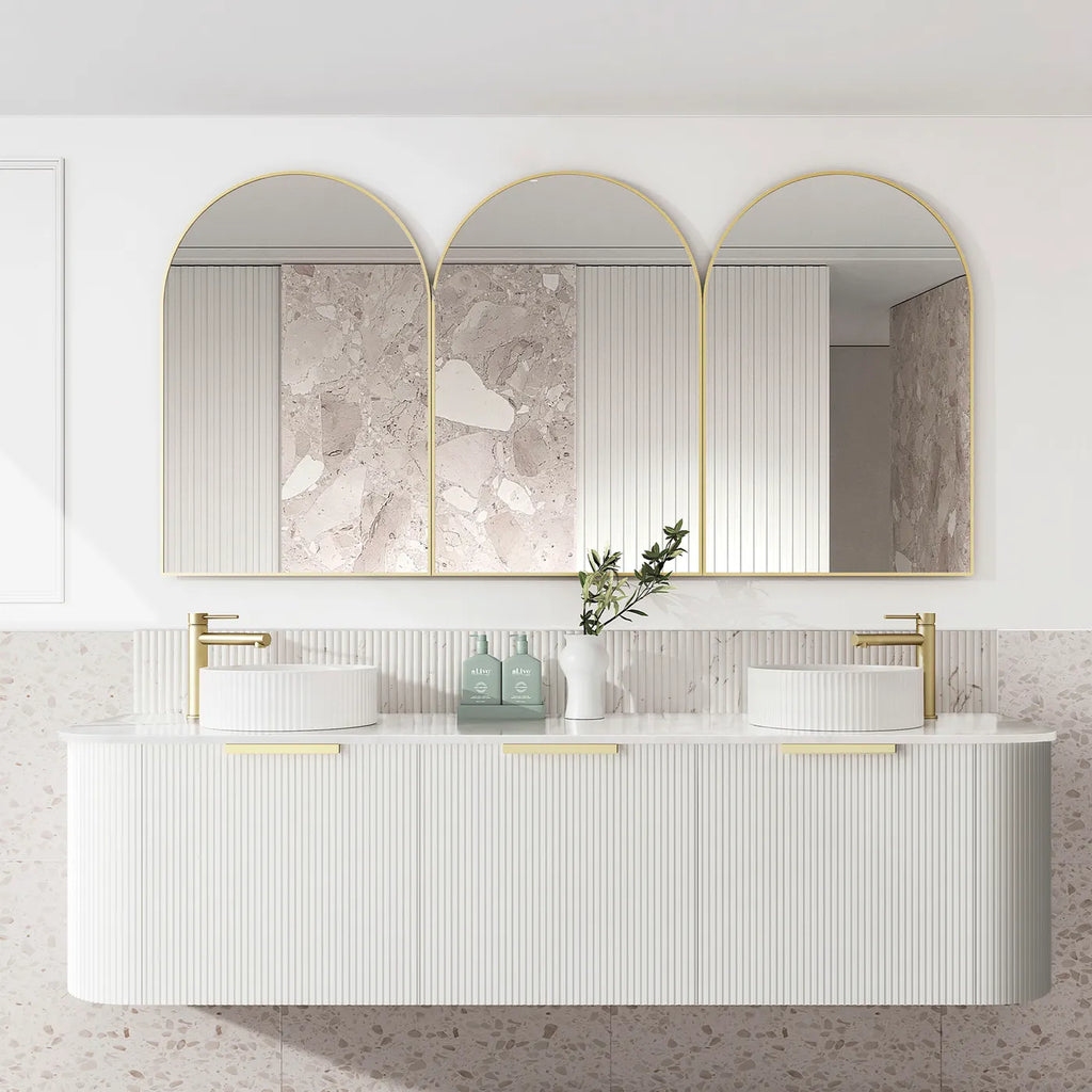 BONDI SATIN WHITE FLUTED 1800X460 CURVE VANITY