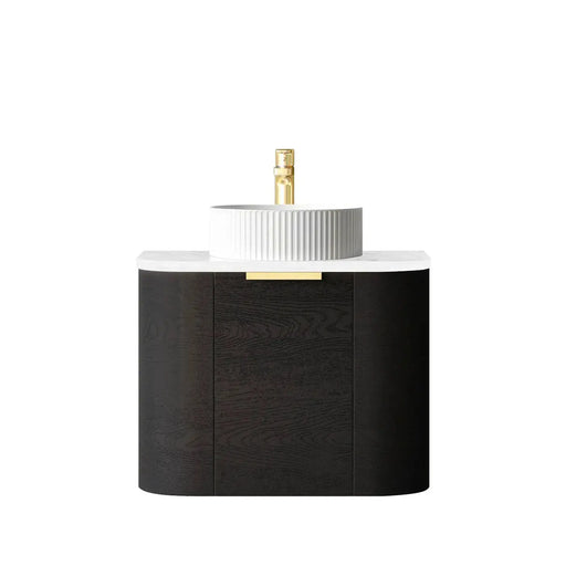 BONDI BLACK OAK 600X460 CURVE VANITY FIL Kitchen Bathroom