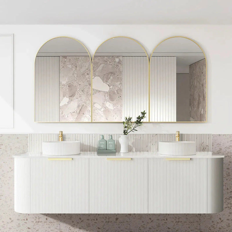 BONDI SATIN WHITE FLUTED 1800X460 CURVE VANITY FIL Kitchen Bathroom
