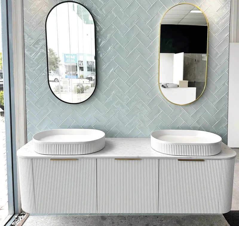 BONDI SATIN WHITE FLUTED 1800X460 CURVE VANITY FIL Kitchen Bathroom