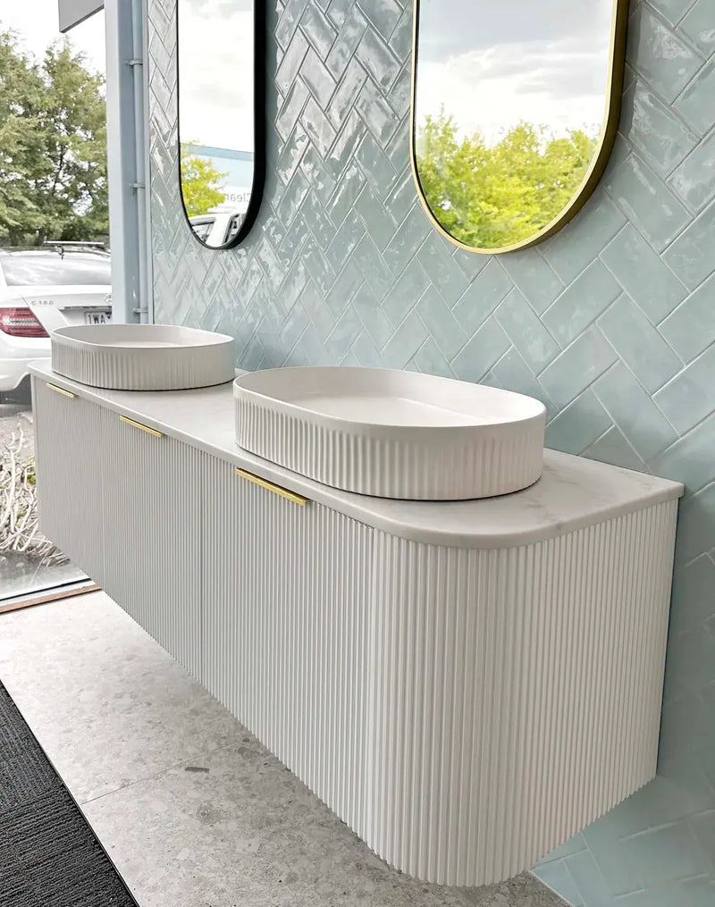 BONDI SATIN WHITE FLUTED 1800X460 CURVE VANITY FIL Kitchen Bathroom