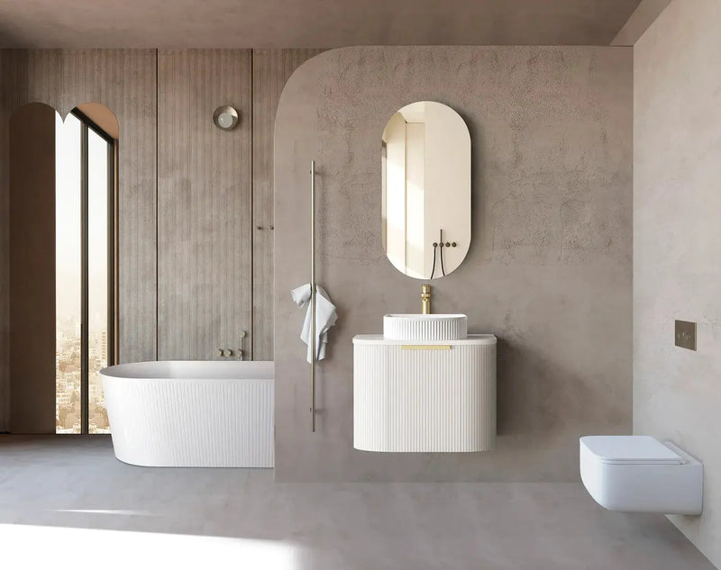 BONDI SATIN WHITE FLUTED 600X460 CURVE VANITY FIL Kitchen Bathroom
