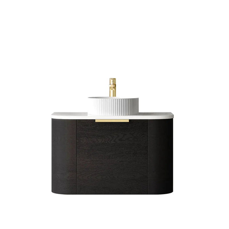 BONDI BLACK OAK 750X460 CURVE VANITY FIL Kitchen Bathroom