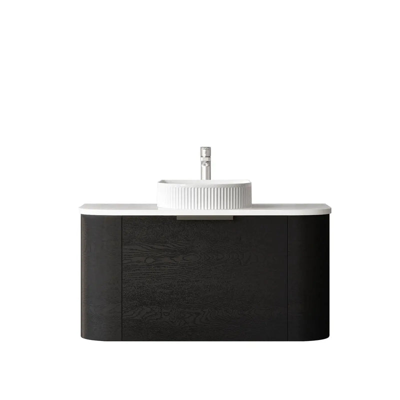 BONDI BLACK OAK 900X460 CURVE VANITY FIL Kitchen Bathroom