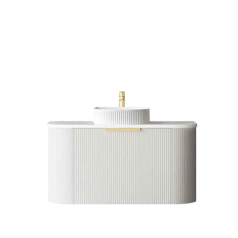 BONDI SATIN WHITE FLUTED 900X460 CURVE VANITY FIL Kitchen Bathroom