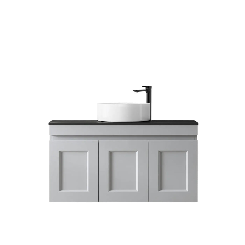 SATIN LIGHT GREY HAMPTON MARK II 900MM WALL HUNG VANITY