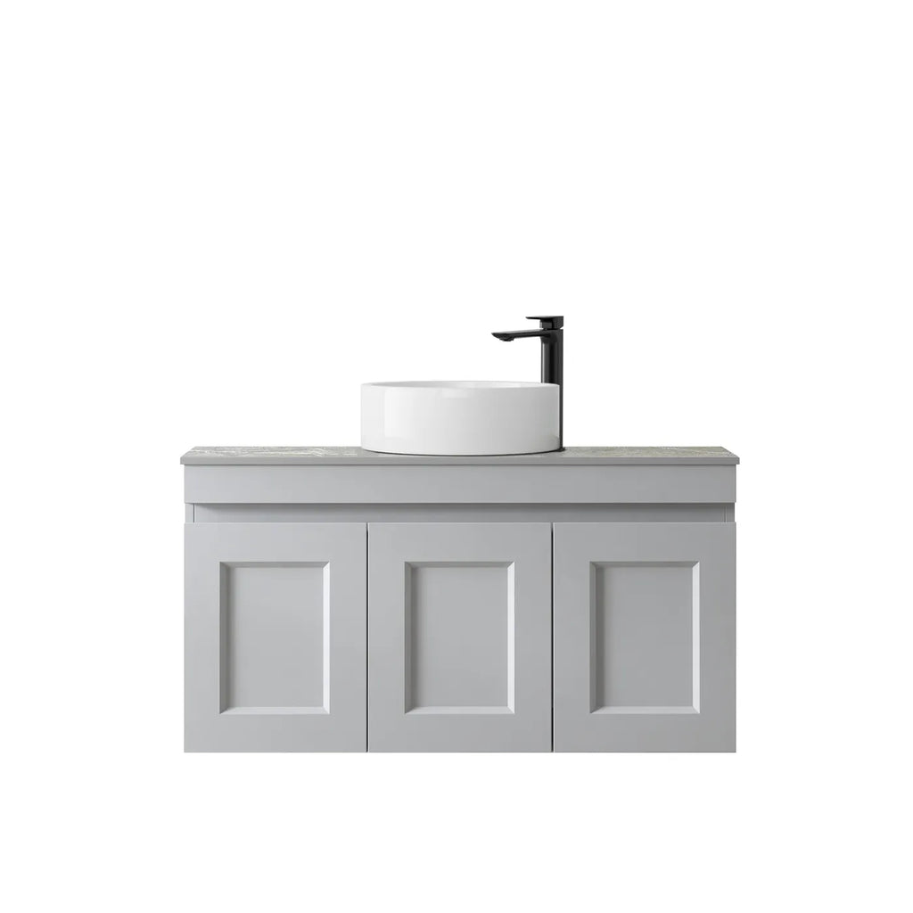 SATIN LIGHT GREY HAMPTON MARK II 900MM WALL HUNG VANITY