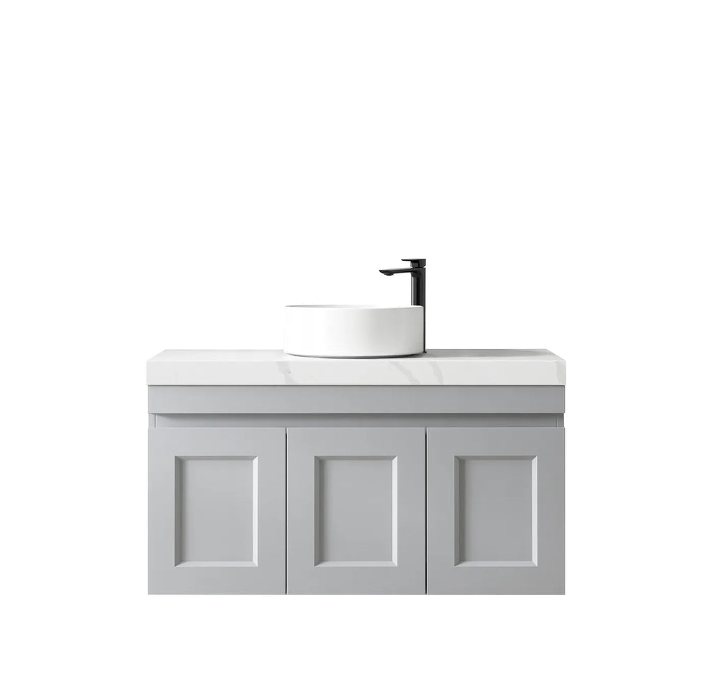 SATIN LIGHT GREY HAMPTON MARK II 900MM WALL HUNG VANITY