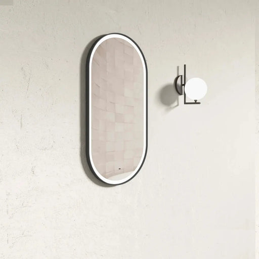 BRIGHTON LED BLACK METAL FRAME OVAL TUFFI GLASS MIRROR 900X450MM*ANTI FOG FIL Kitchen Bathroom