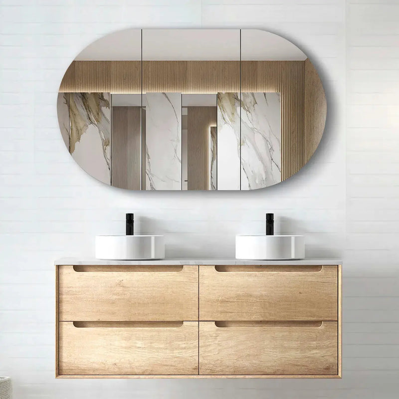 NATURAL OAK BYRON 1200MM DOUBLE BOWL WALL HUNG VANITY FIL Kitchen Bathroom