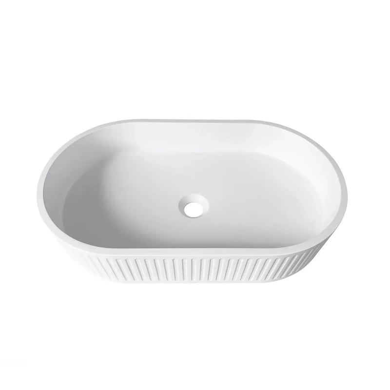 HUDSON OVAL CONCRETE WHITE FLUTED BASIN 600X350X120MM FIL Kitchen Bathroom