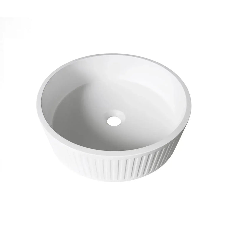HUDSON ROUND CONCRETE WHITE FLUTED BASIN 400MM FIL Kitchen Bathroom