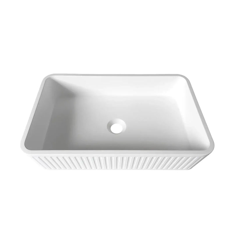 HUDSON SQUARE CONCRETE WHITE FLUTED BASIN 520X320X120MM FIL Kitchen Bathroom
