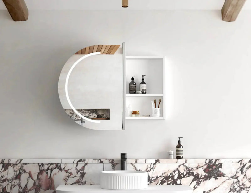 LED BONDI 900X600 SHAVING CABINET MATTE WHITE FIL Kitchen Bathroom
