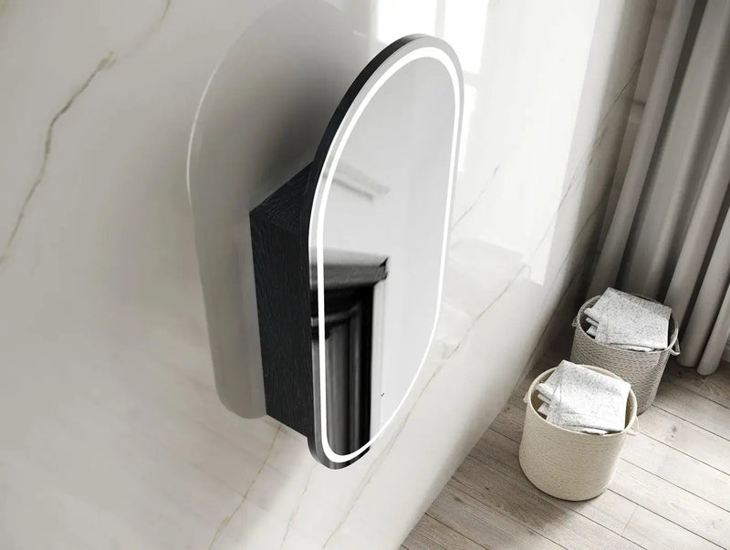 LED NOOSA 900X450 OVAL SHAPE SHAVING CABINET BLACK OAK FIL Kitchen Bathroom