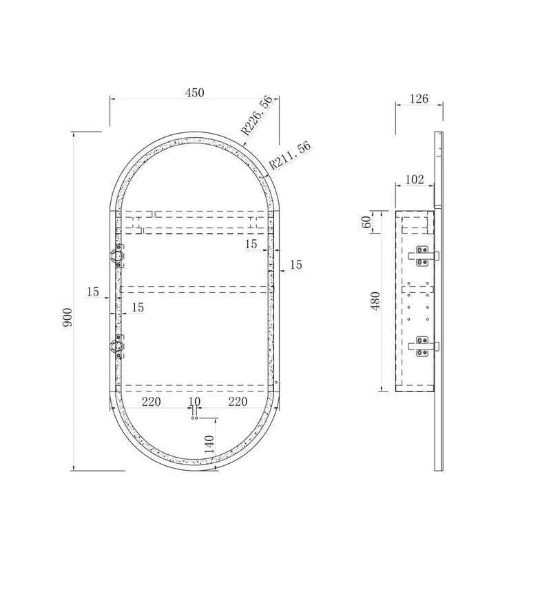 LED NOOSA 900X450 OVAL SHAPE SHAVING CABINET BLACK OAK FIL Kitchen Bathroom