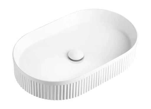 KENSINGTON 560X350X120 OVAL FLUTED BASIN WHITE/BLACK FIL Kitchen Bathroom