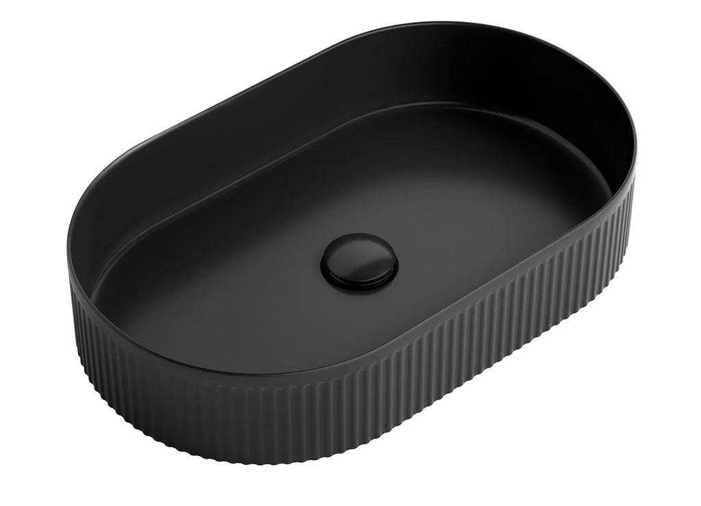 KENSINGTON 560X350X120 OVAL FLUTED BASIN WHITE/BLACK