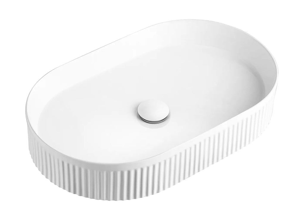 KENSINGTON 560X350X120 OVAL FLUTED BASIN WHITE/BLACK