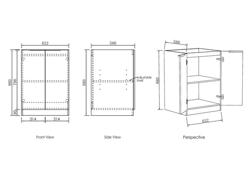 Byron/Bondi Laundry 630 Natural Oak Base Cabinet - FIL Kitchen Bathroom